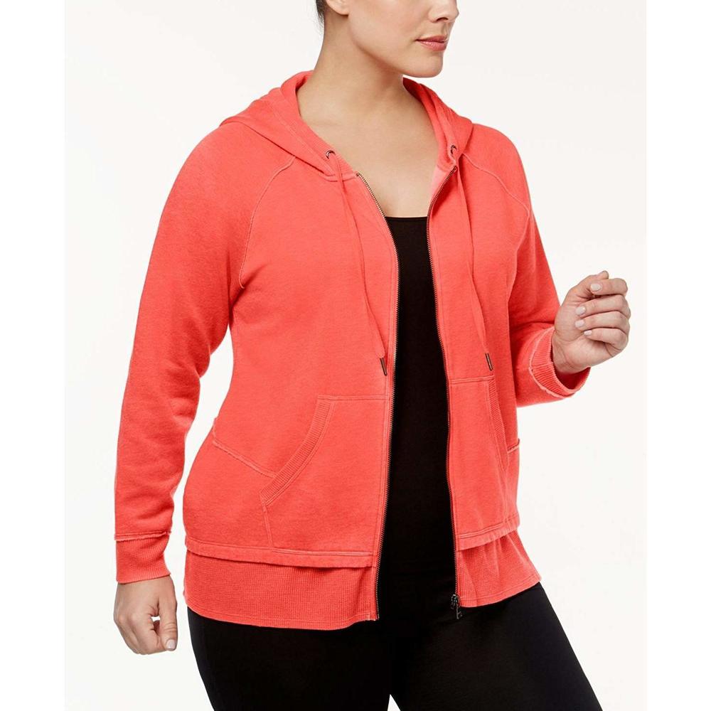 Calvin Klein Womens Plus Size Performance Distressed Fleece Hoodie,Boost Size:1X